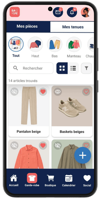 La garde-robe numérique dans l’application SAPÉ