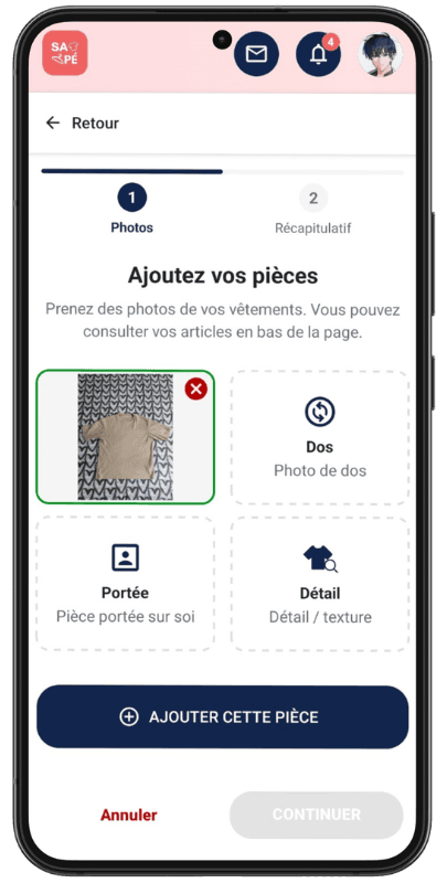 Écran SAPÉ pour photographier un vêtement sous plusieurs angles